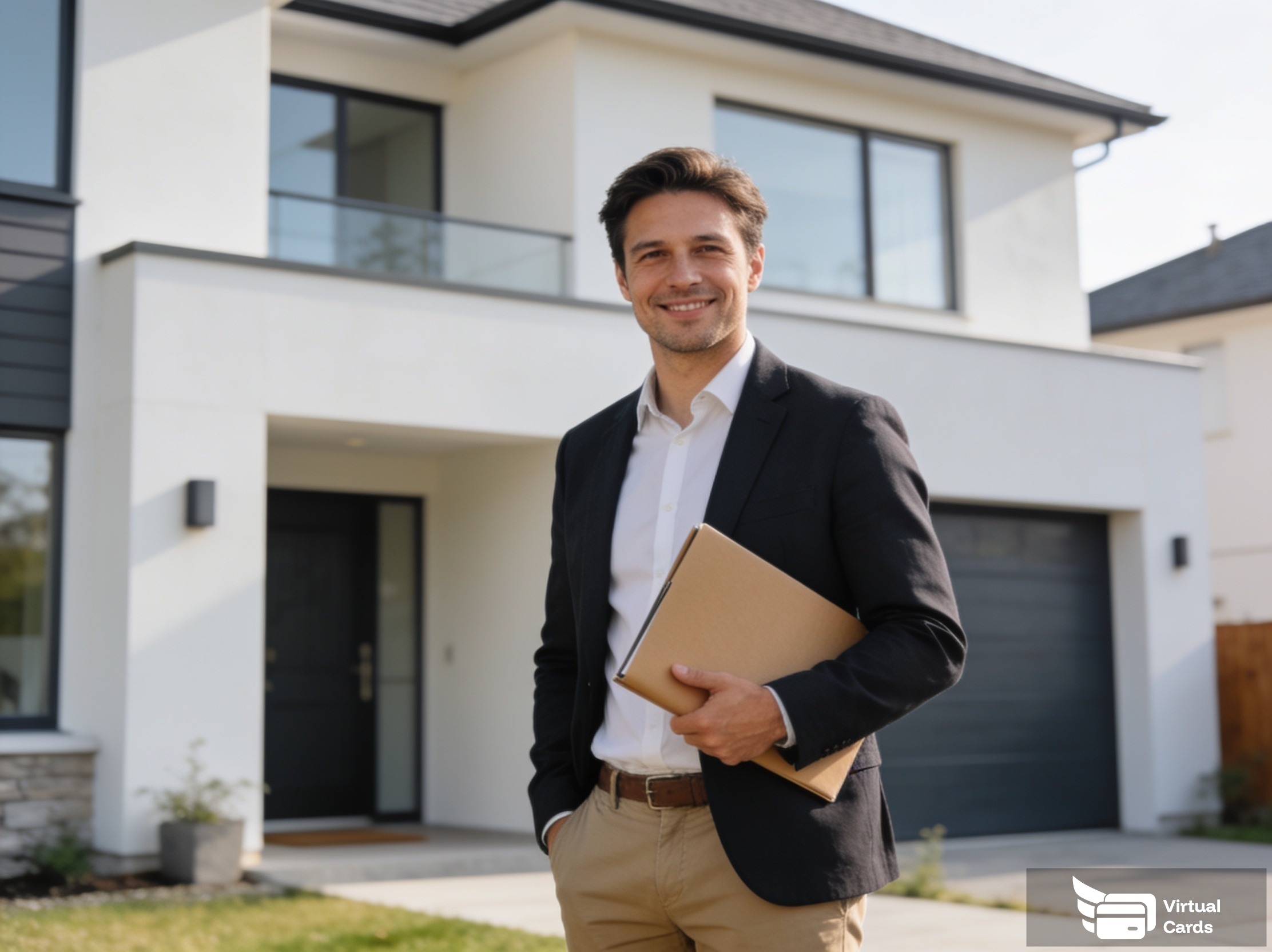 A real estate investor reviewing per-property expenses on a laptop next to a gold Zil Money virtual Visa card, representing spend control across multiple active deals.